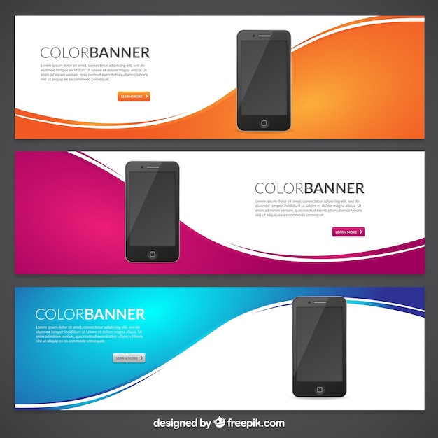 Free Vector color banners with mobile phones