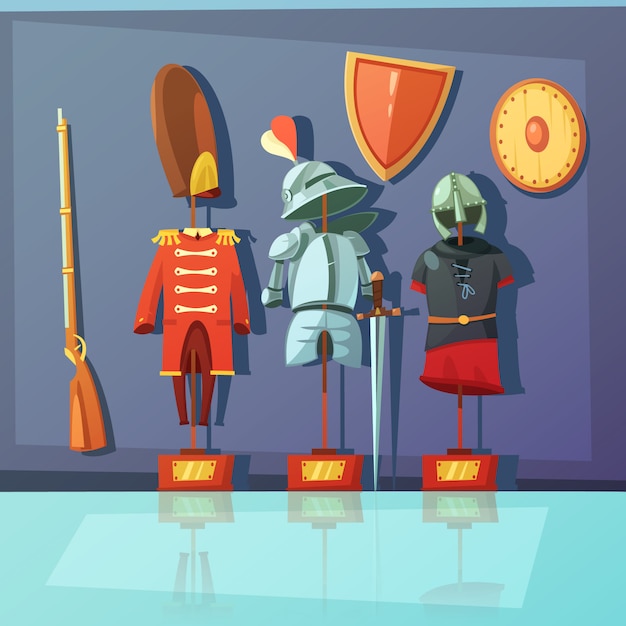 Free vector color cartoon illustration depicting museum exhibit