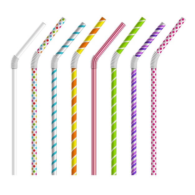 Free vector color drinking straws  set. tube and pipe, object colorful, stripe and bend