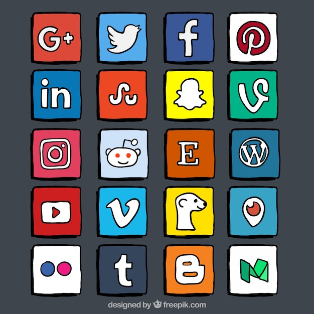 Free vector color hand drawn social media logo collection