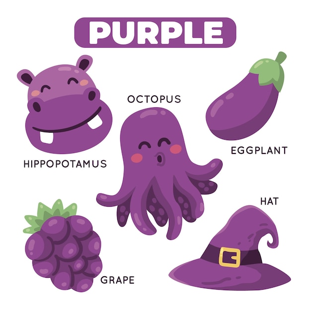 Color purple and vocabulary set in english