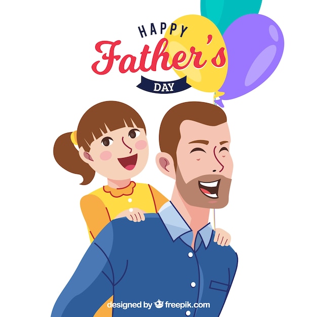 Colored background of smiling girl with her father