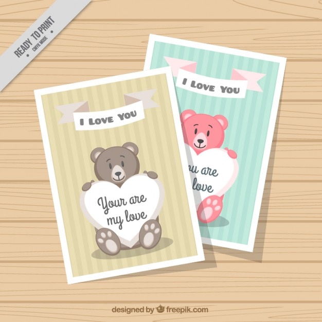 Free Vector colored bears love cards