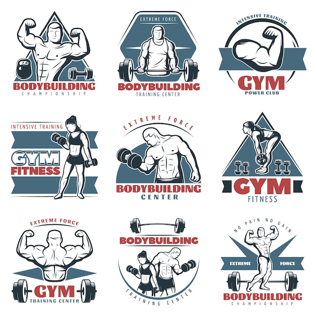 Free Vector colored body building logo set