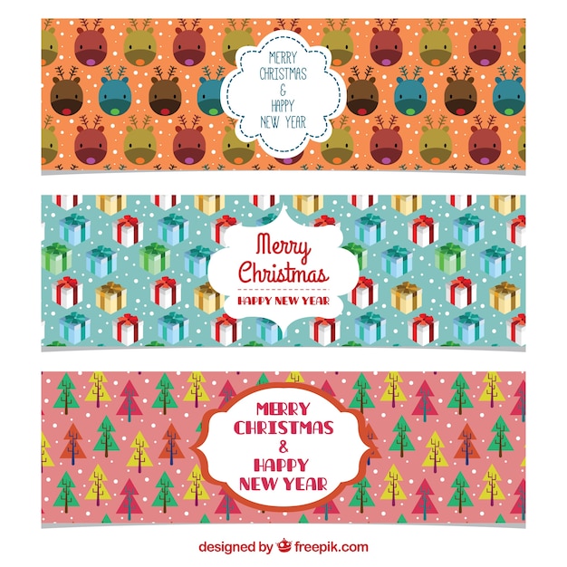 Colored christmas and new year banners pack