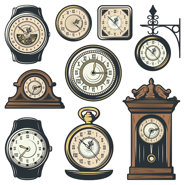 Free vector colored classic watches collection