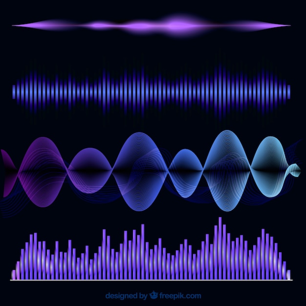 Colored collection of four abstract sound waves