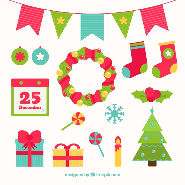 Colored flat christmas elements