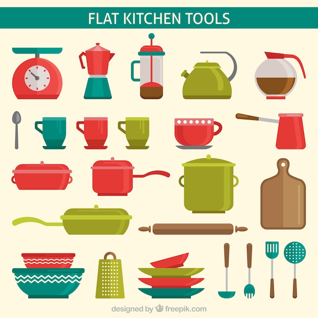 Colored flat kitchen tools