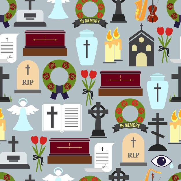 Colored Funerals and Mournful Ceremony Patterns illustration