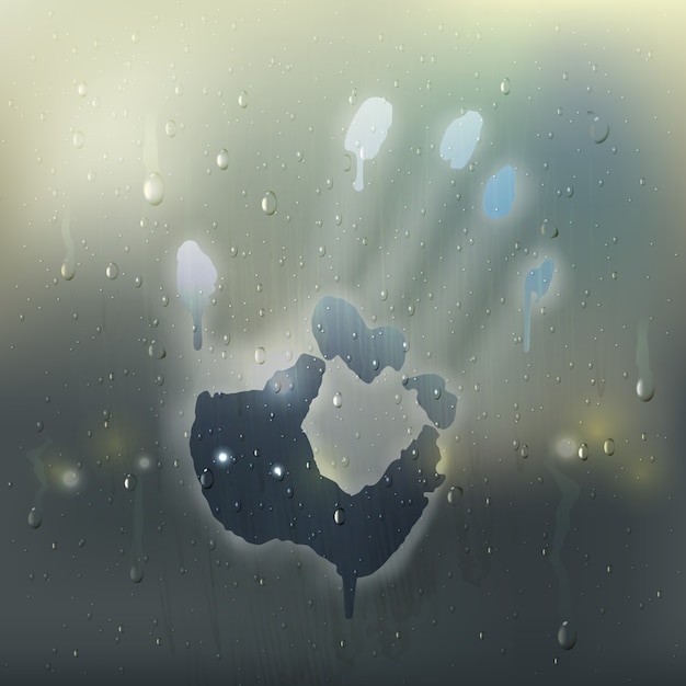 Free Vector colored hand on misted glass realistic composition with rain stains and handprint on the window 