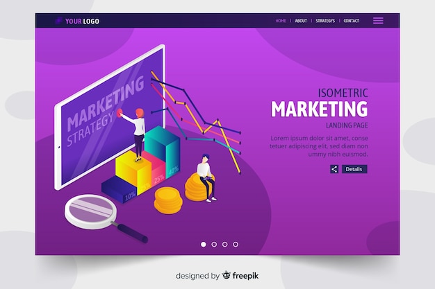 Free vector colored isometric marketing landing page