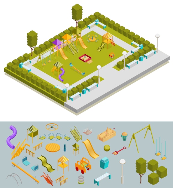 Free vector colored isometric playground composition