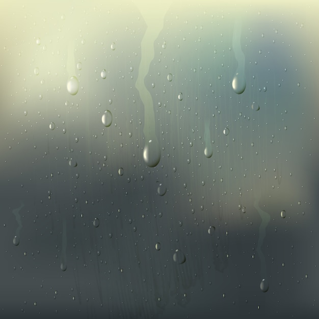 Free Vector colored misted wet glass drops realistic composition with rain stains on the window