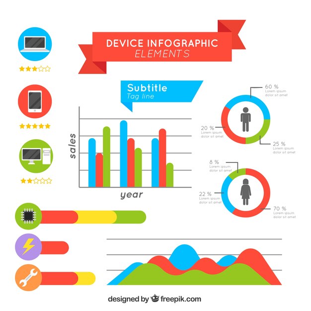 Colored pack of flat infographic elements