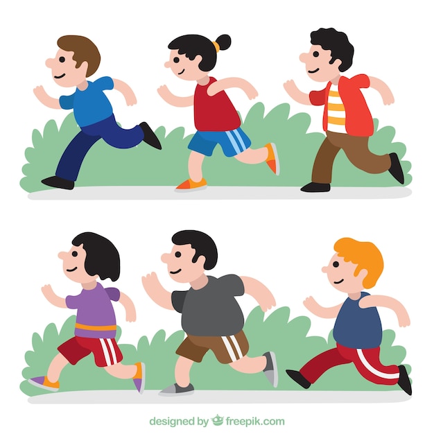 Free Vector  colored pack of six people running