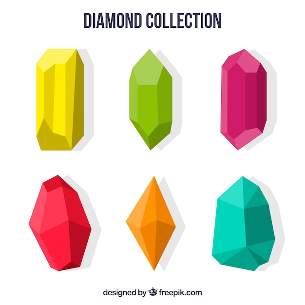 Colored precious stones in flat design