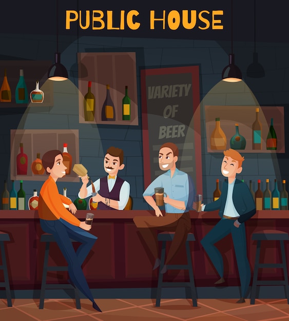 Free Vector colored restaurant pub visitors composition with public house