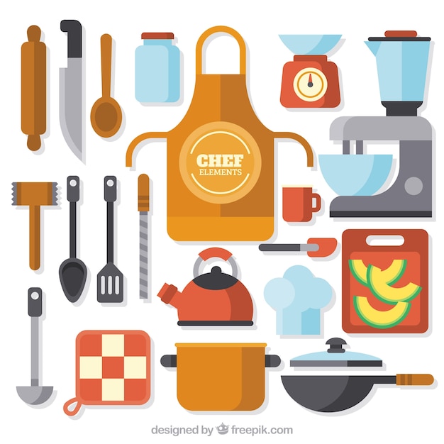 Colored selection of flat chef elements