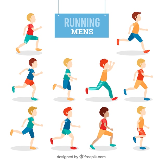 Colored set of men running