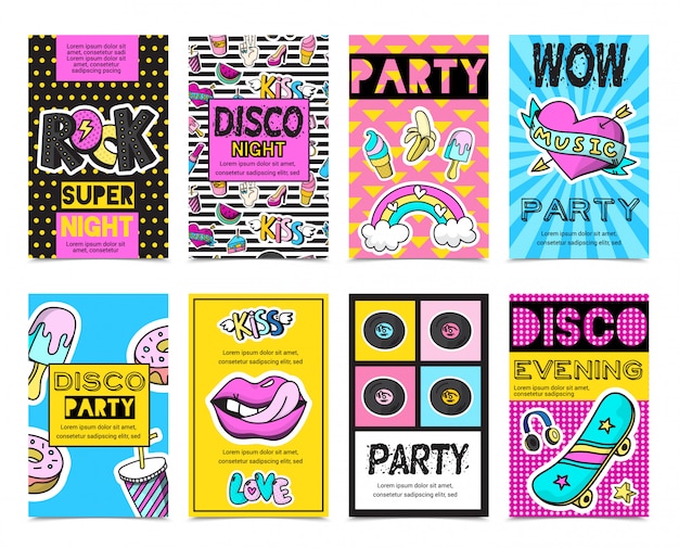 Colored stylish fashion patch badges banner set 