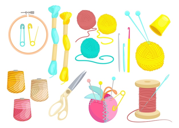 Free Vector colored various threads for sewing flat set