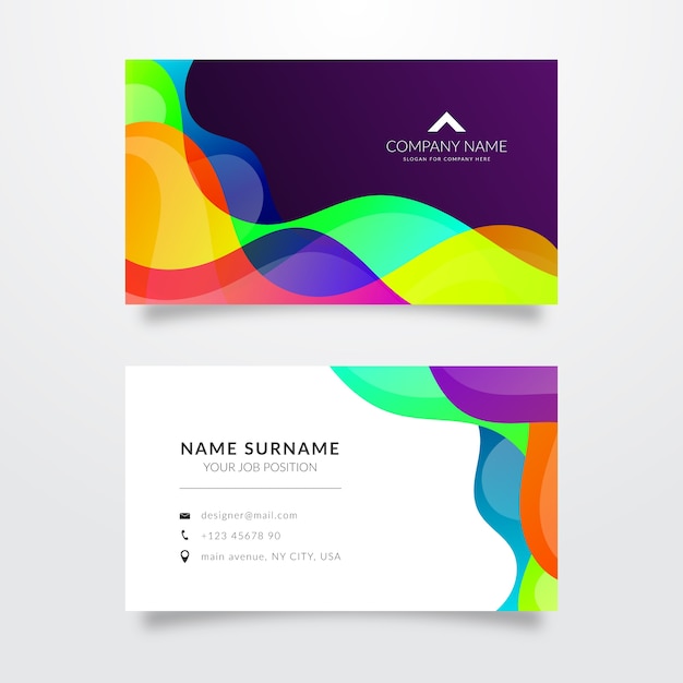 Colored waves template for business card