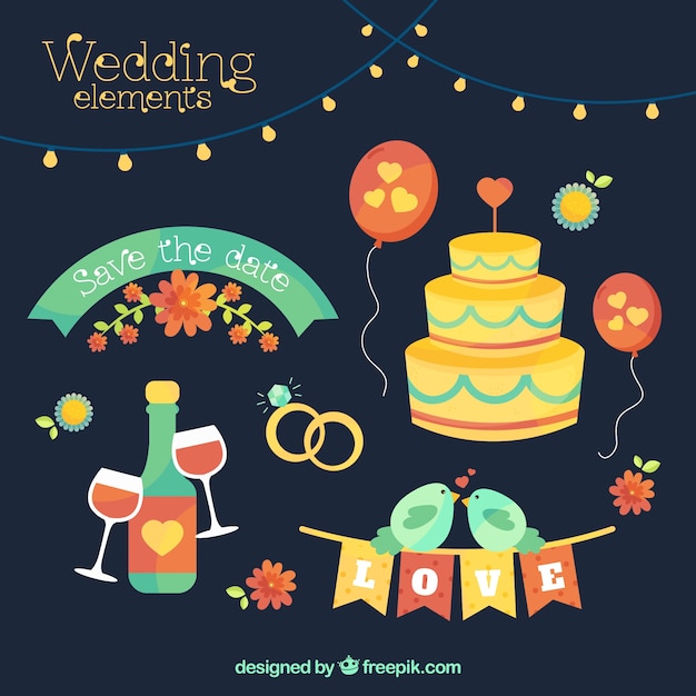 Free Vector colored wedding element collection