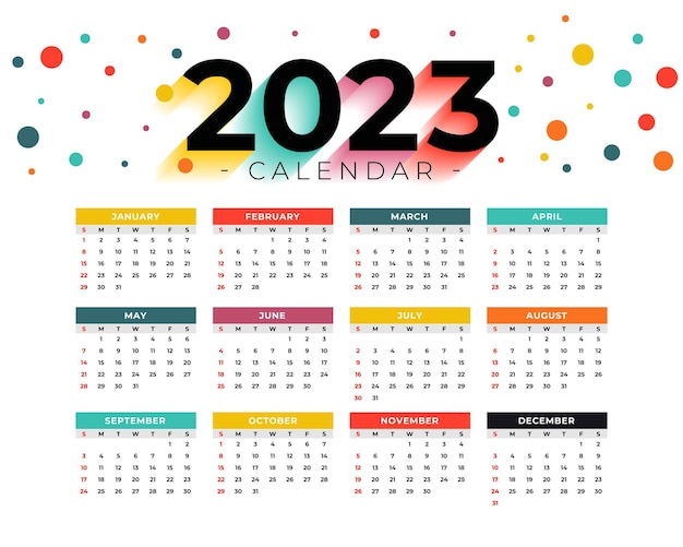 Colorful 2023 calendar template in printable style