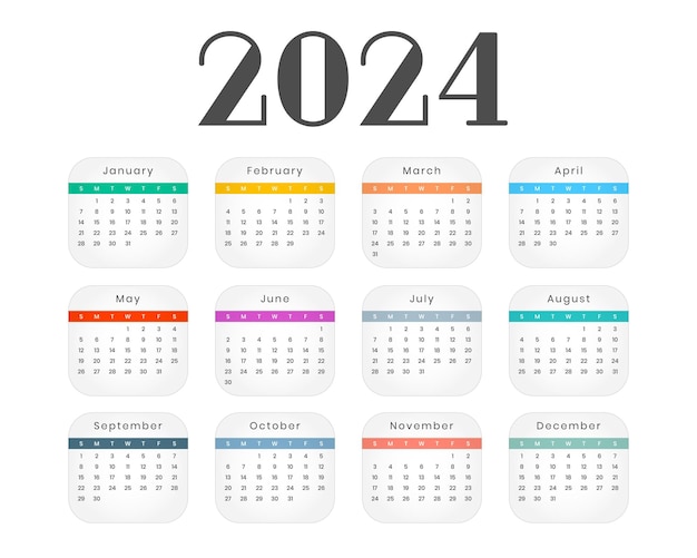 Free Vector colorful 2024 new year calendar template a full page design vector