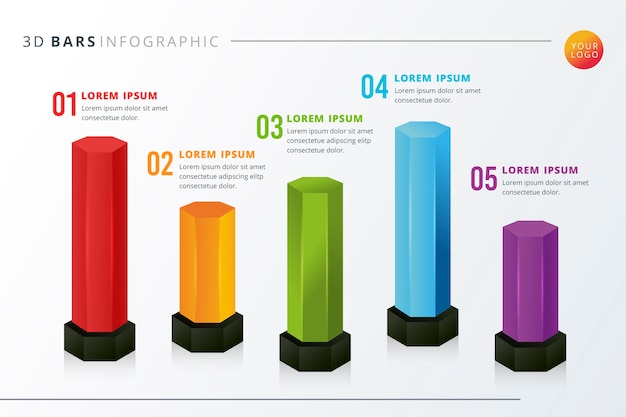 Free Vector colorful 3d bars infographic