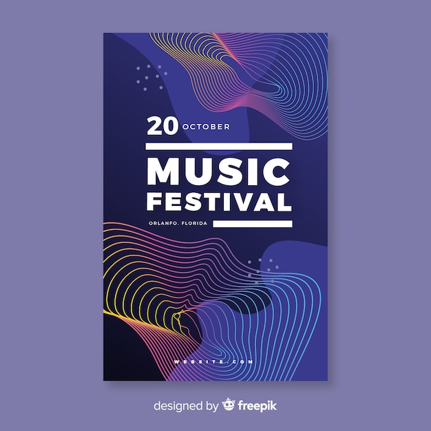 Colorful abstract waves music poster template