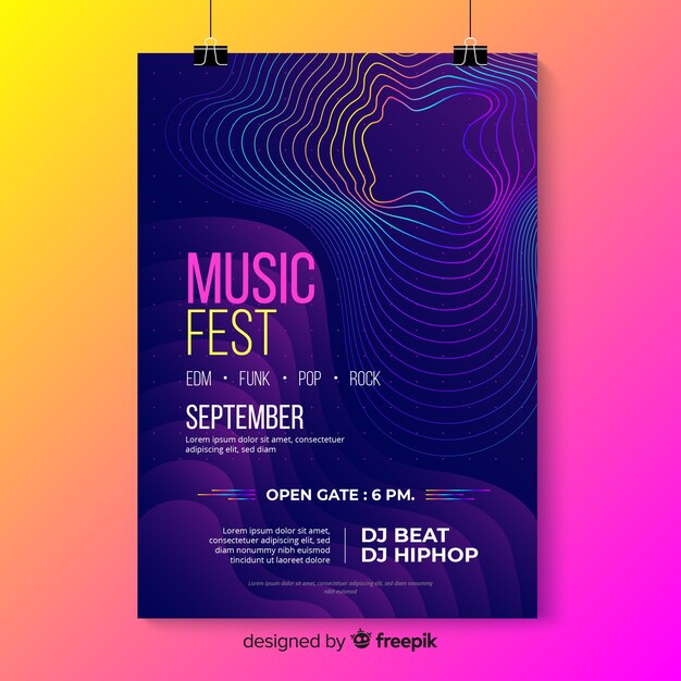 Colorful abstract waves music poster template