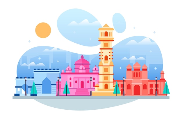 Free Vector colorful ahmedabad skyline illustration