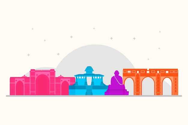 Free Vector colorful ahmedabad skyline theme