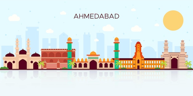 Colorful ahmedabad skyline