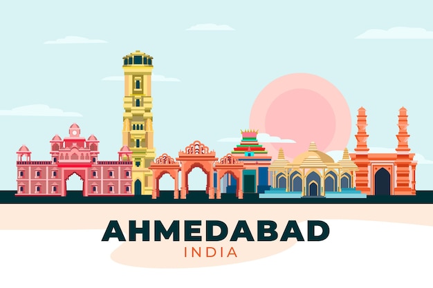 Free Vector colorful ahmedabad skyline