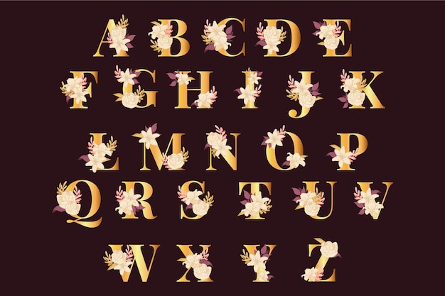 Colorful alphabet with elegant flowers