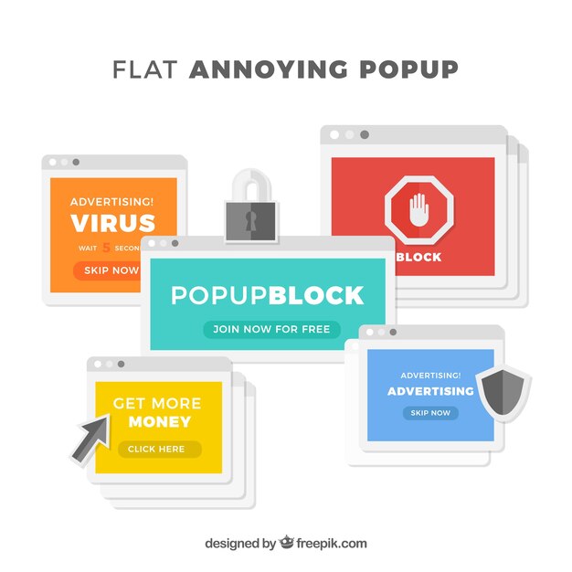 Colorful annoying pop ups with flat design