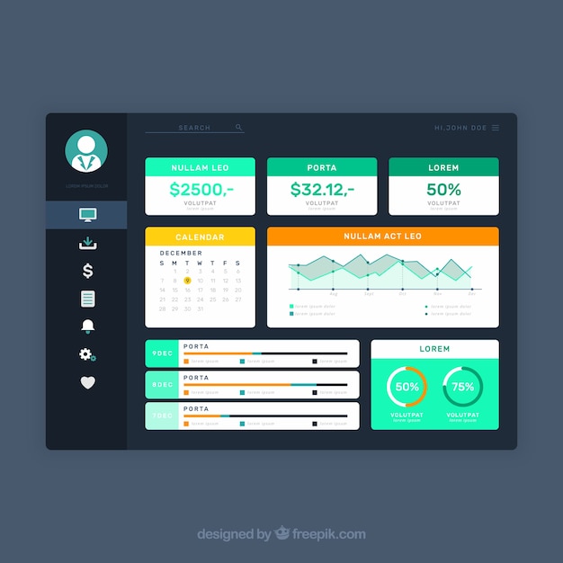 Free Vector colorful app dashboard with flat design