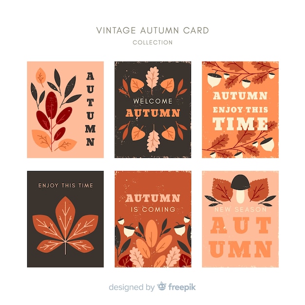 Free Vector colorful autumn cards set with leaves