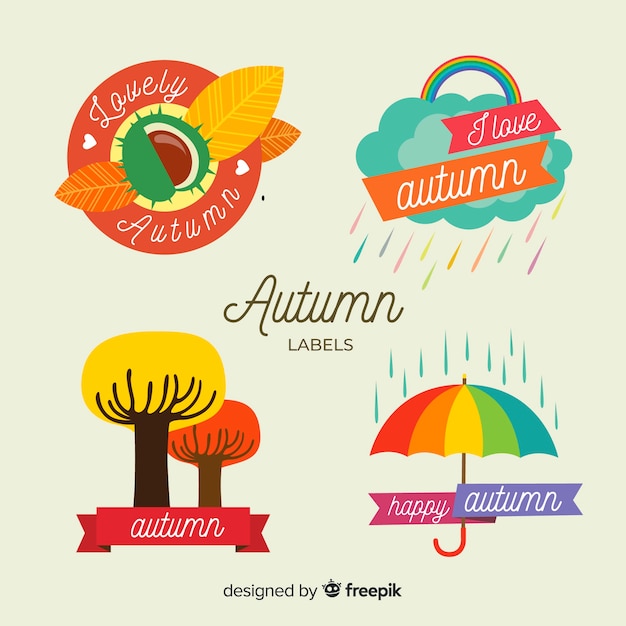 Colorful autumn labels collection with leaves