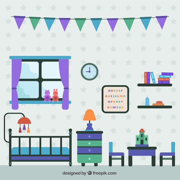 Free Vector colorful baby room in flat design