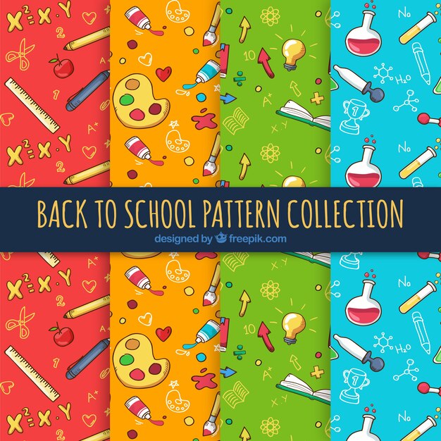 Colorful back to school pattern collection