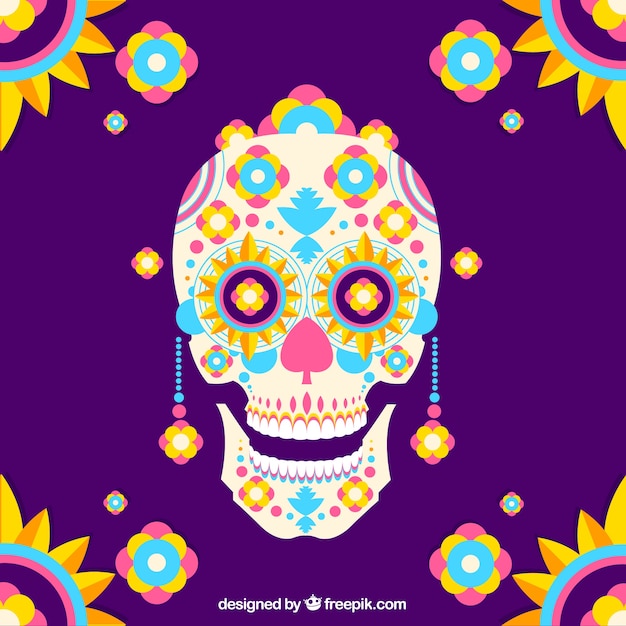 Colorful background of mexican skull in flat design