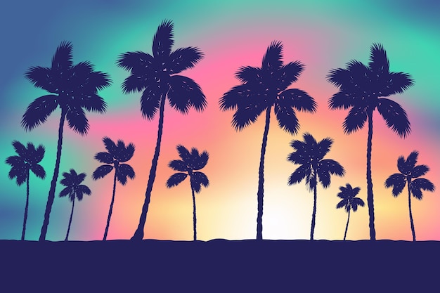 Free Vector colorful background palm silhouettes