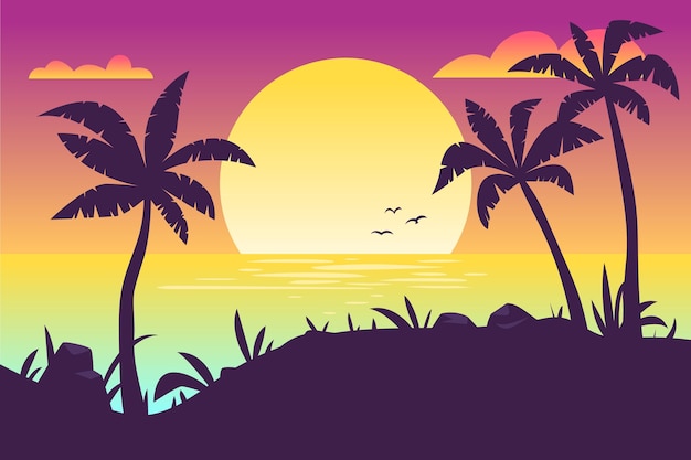 Colorful background with palm silhouettes concept