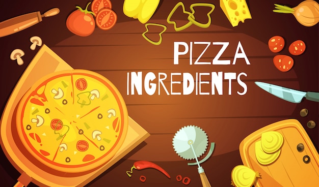 Colorful background with prepared pizza