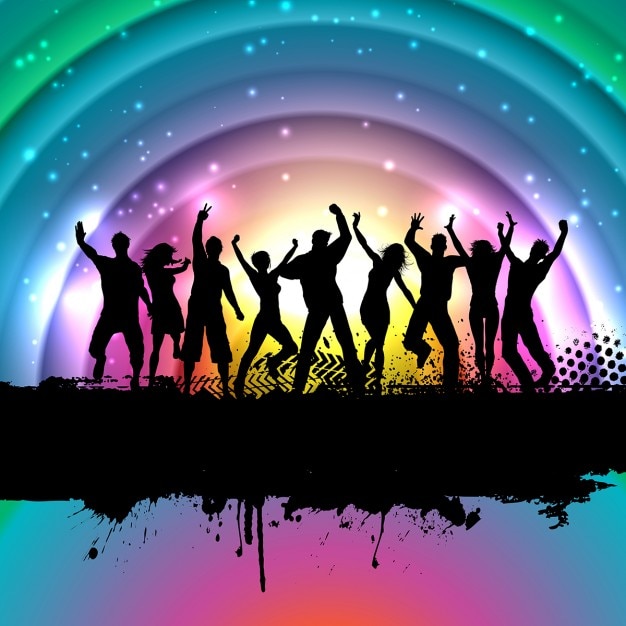 Colorful background with silhouettes of people dancing