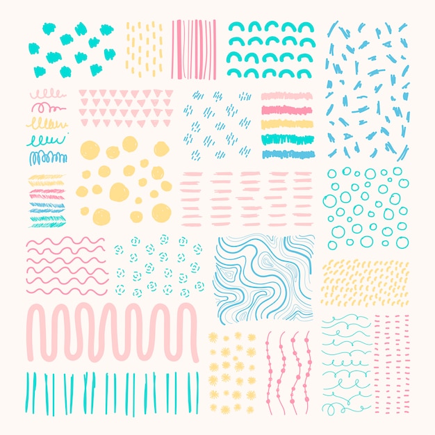 Colorful background with small geometric shapes hand-drawn